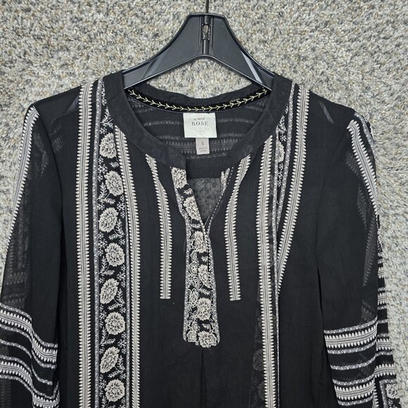 Knox Rose Top Womens Small Black Sheer Tunic Boho High Low Blouse Ladies - Picture 4 of 7